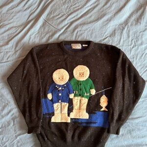 Vintage 90s 3D Wool Knit Sweater Snazzie Piknik Solo Eskimo Fishing Size Large